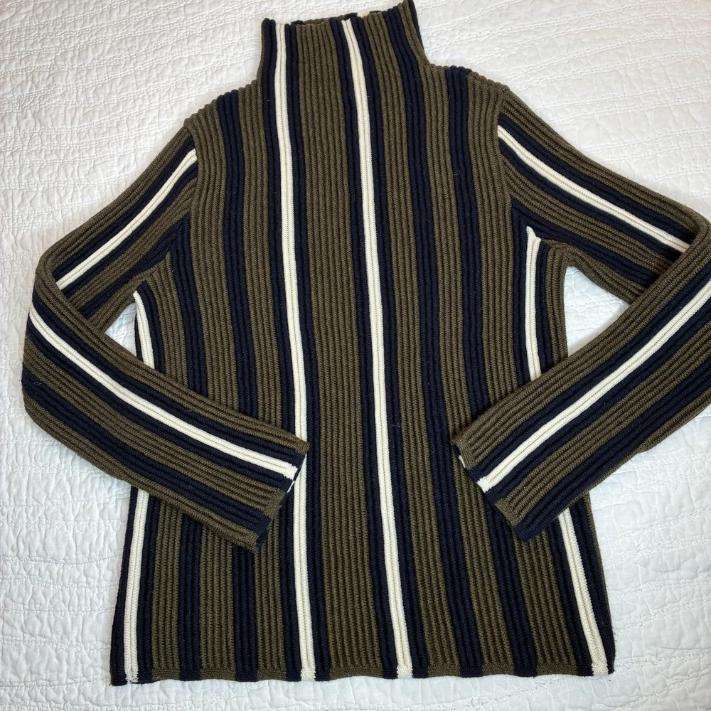 Christian Wijnants vert striped ribbed knit wool turtleneck Med designer luxury